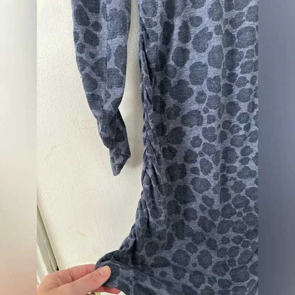 Rebecca Taylor Blue Animal Print Ruched Long Sleeve Knit Dress - Picture 5 of 8